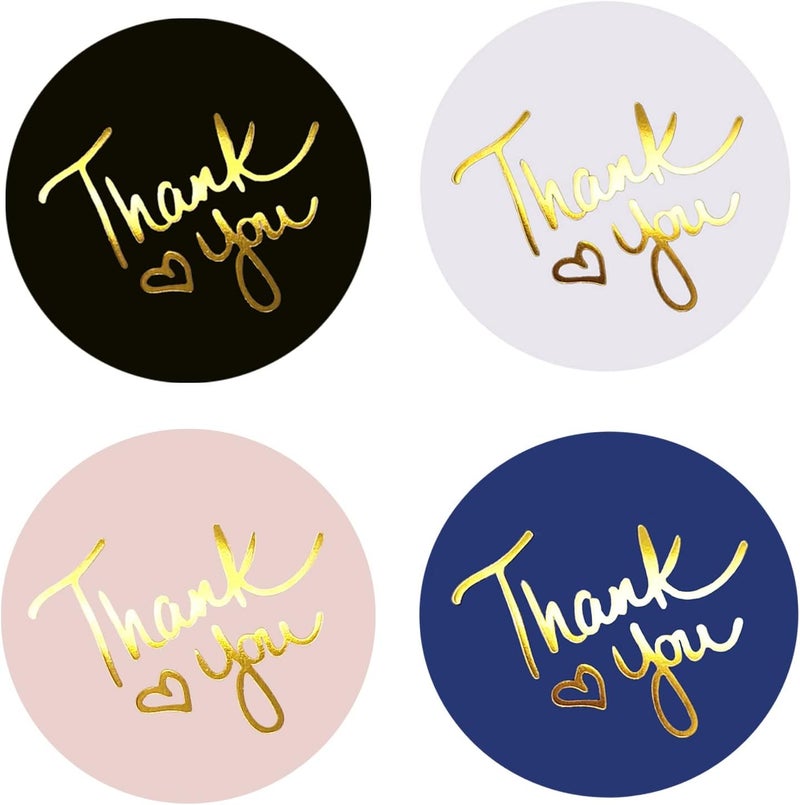 IBAKE 500 2 inch Thank You Stickers – Round Labels with Gold Foil Heart (Black, White, Pink, Navy)– Large Stickers for Small Business Packaging, Envelopes, Gift Bags & Orders – Self-Adhesive Seals - Image 1